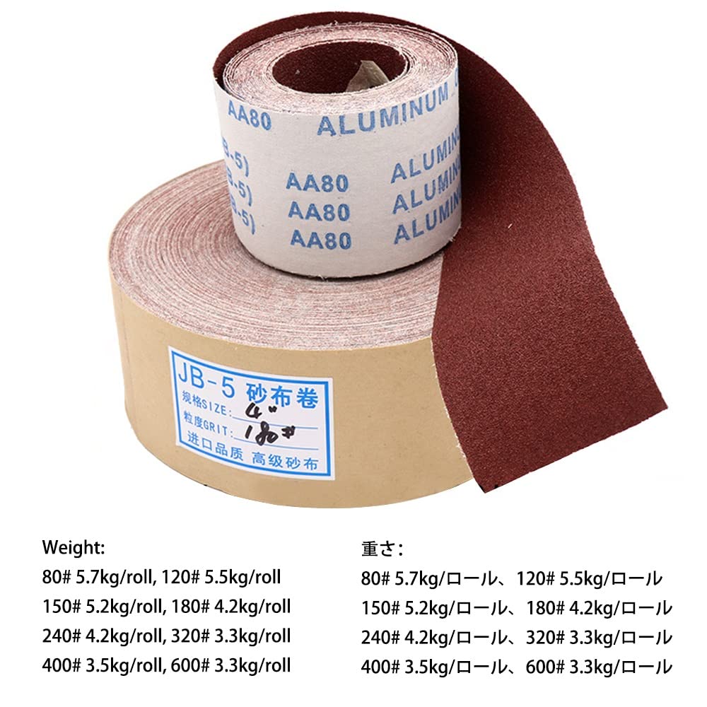1 rotolo di carta vetrata all'ossido di alluminio 9,6 cm x 75 m - grana 80-600 for lucidatura di legno, metallo e auto(120grit)