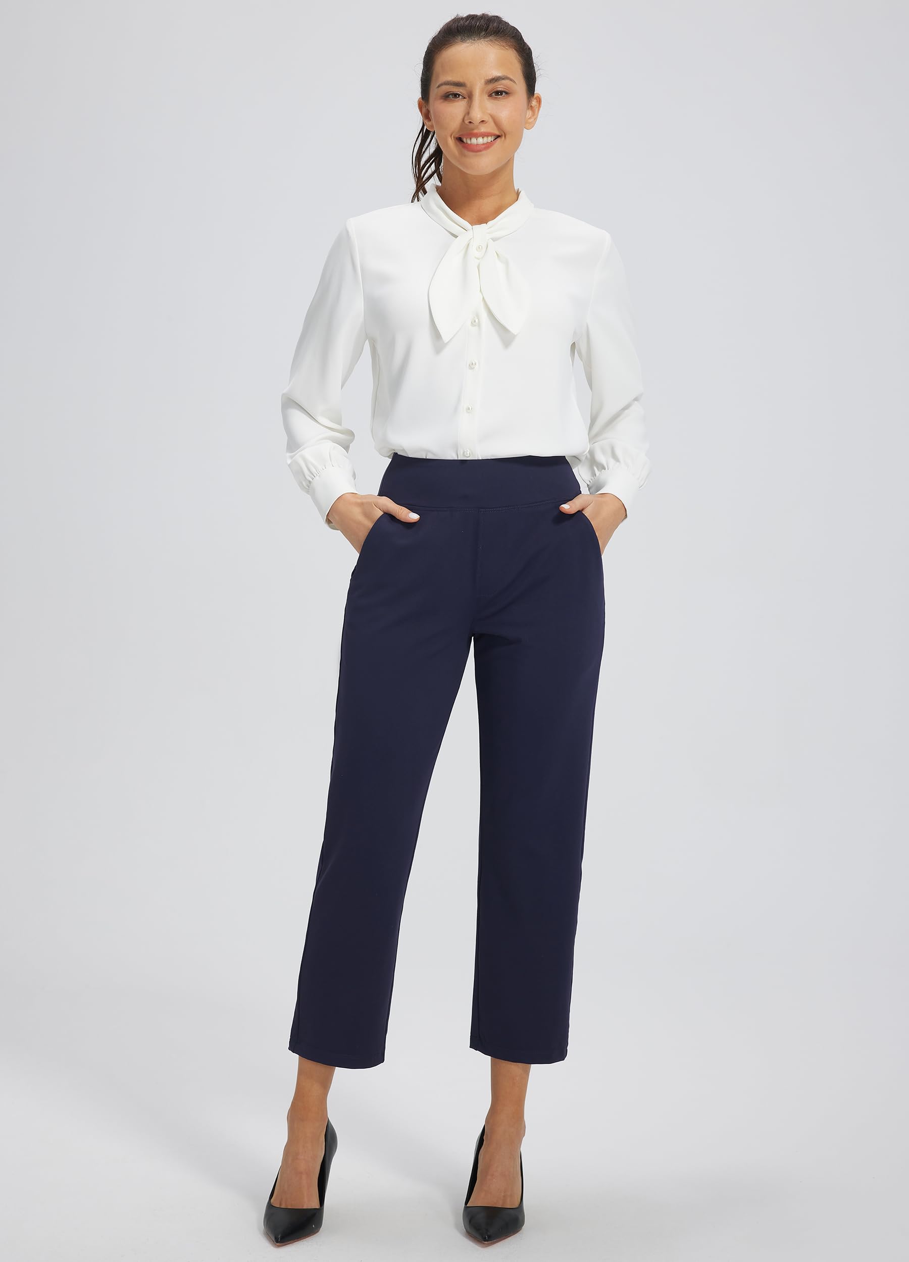 Pantalon Casual Travail Femme Élastique Taille Haute, pour Sport, Golf, Jogging avec Poches. Style Habillé, Sweatpants pour l'Athlétique, Le Décontracté, la Détente et Le Lounge