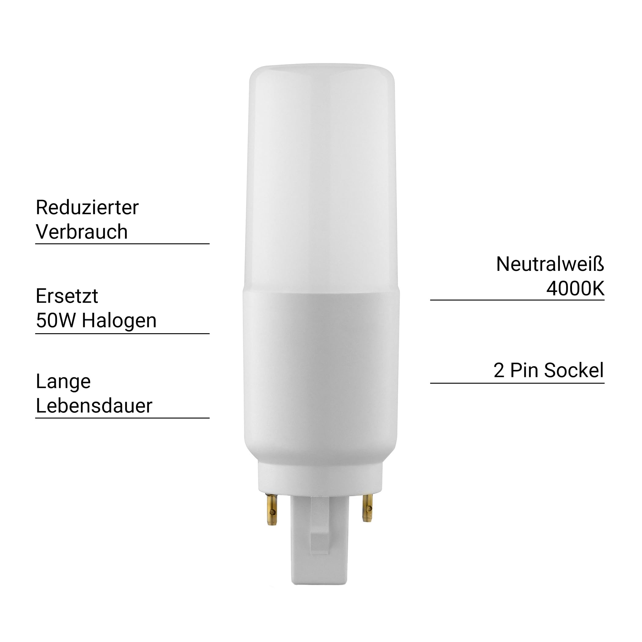 SEBSON LED Lampe G24 neutralweiß 7W ersetzt 50W, G24d Universal - 10er | ersetzt 50W Glühlampe - Universal-Sockel G24d-1, G24d-2, G24d-3 - LED Leuchtmittel 220°, 660lm, ø37x120mm, nicht dimmbar