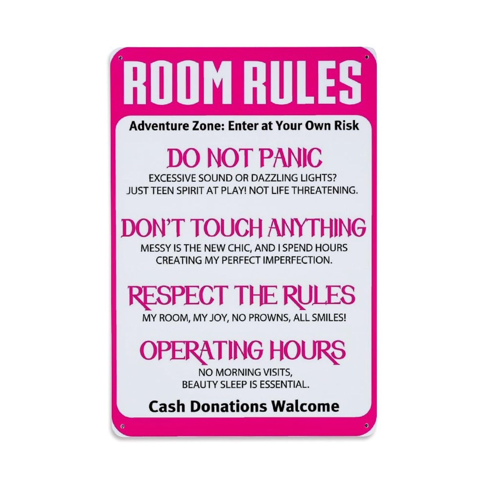 Jdfenggu Vintage Room Rules Adventure Zone Do Not Panic Don't Touch Anything Retro Metal Tin Sign, Decor Art Poster For Bar, Home, Man Cave, Kitchen, Laundry Room Gift 8X12inch