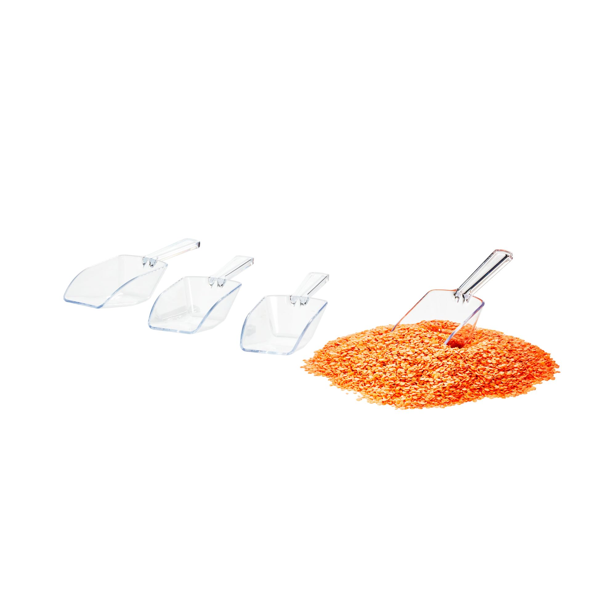 iDesign Measuring Scoop Set of 4, Large Measuring Spoons Made of Durable Plastic, Scoops for Sweets, Kitchen, Flour, Pantry and Utility Room, Clear, 31242