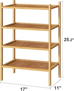 Kiplant Small Shoe Rack 4-Tier Bamboo Shoe Rack Entryway Stackable Shoe Organizer for Hallway Closet, Freestanding Shoe Rack for Indoor & Outdoor