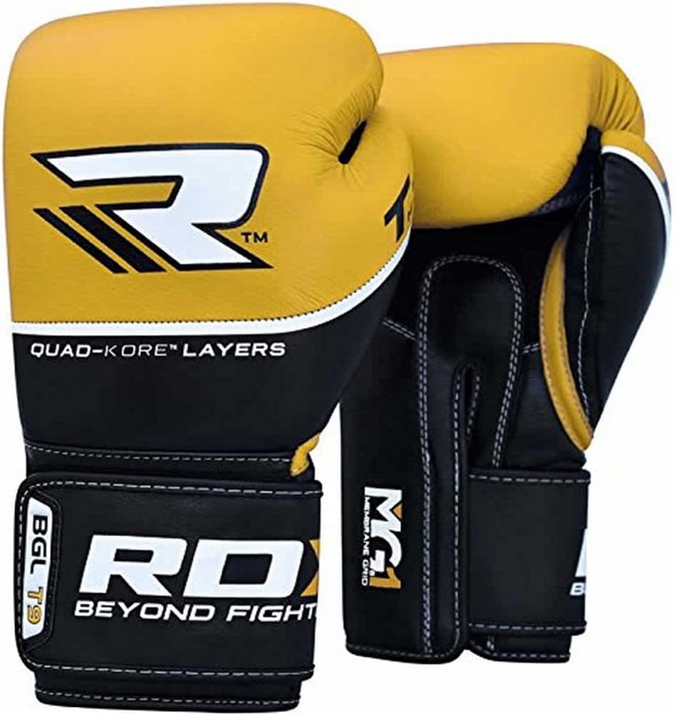 RDX Calfskin Leather Quad Kore Pro T9 Boxing Gloves 0.29 L Yellow
