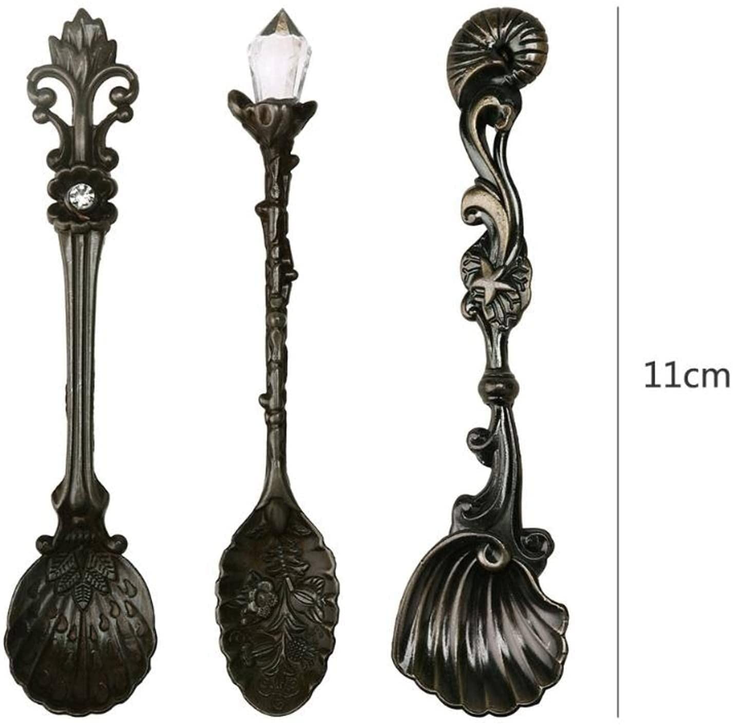 Łyżka 3 sztuk/zestaw vintage kawa lody łyżka metalowy stop rzeźbione deser cukierki łyżeczka retro stołowe wystrój kuchenny dostawy Sztućce(Red Bronze)