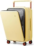 Mixi Carry On Luggage Wide Handle Luxury Design Rolling Travel Suitcase PC Hardside with Aluminum Frame Hollow Spinner Wheels, with Cover, 20 inch, Lark Yellow