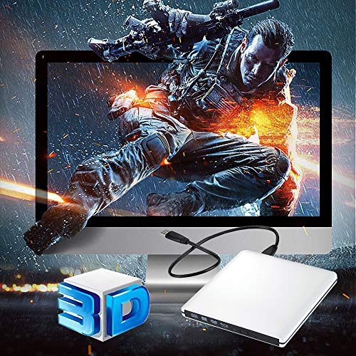 External Blu Ray CD DVD Drive 3D, USB 3.0 and Type USB C Bluray DVD CD RW Row Burner Player Compatible for MacBook OS Windows 7 8 10 PC iMac