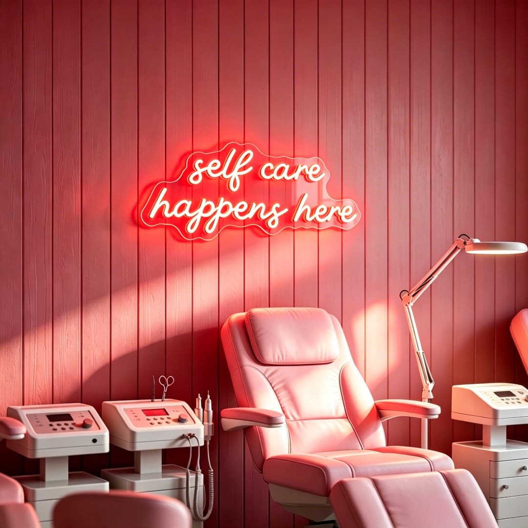 Self Care Happens Here, insegna al neon, decorazione per salone di bellezza