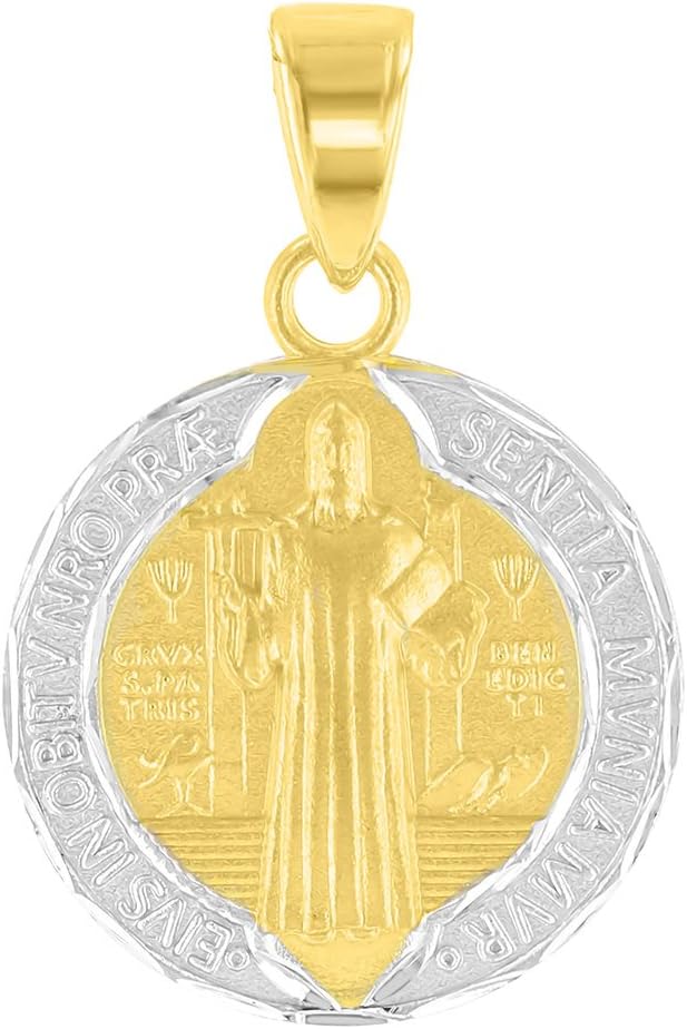 Jewelry America 14K Yellow Gold Polished and Satin St Benedict Medal Charm Saint Pendant