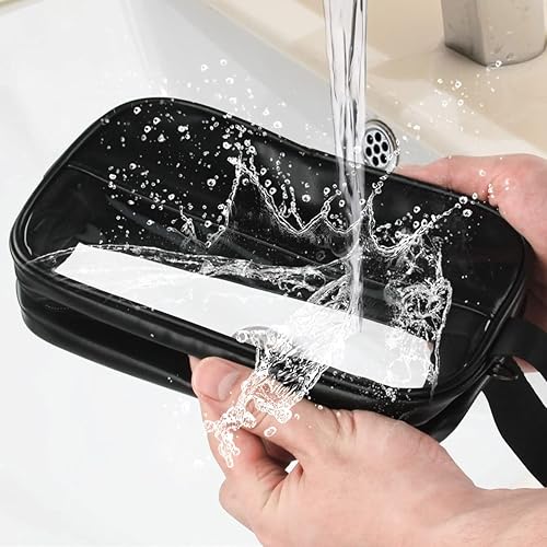 Miniatura 4 de Bolsa de cosméticos transparente de 3 piezas, bolsa de maquillaje de retazos de viaje impermeable, bolsa de artículos de tocador con asa de