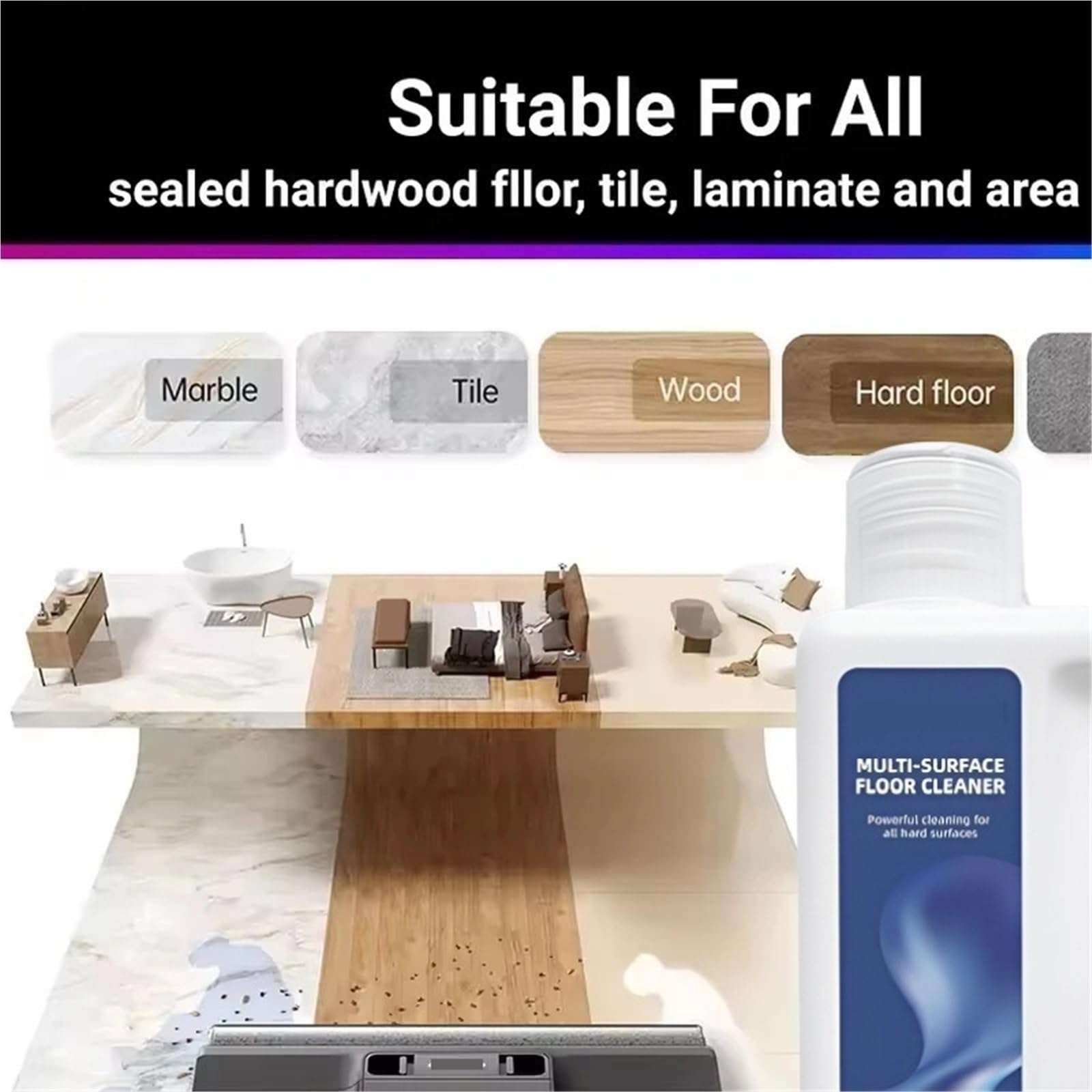 Solution de nettoyage multi-surfaces, compatible avec Dreame W10 Pro/D9 Max/L10 Pro/M12 H11 H12 H13 H14 H15, solution de nettoyage for balayeuse(500mlx4)