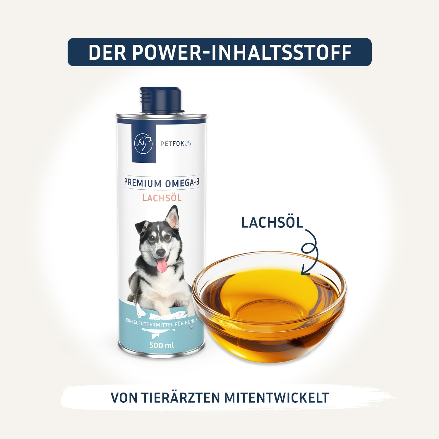 PetFokus Premium Omega 3 Lachsöl für Hunde EPA DHA Fettsäuren Flasche 500ml