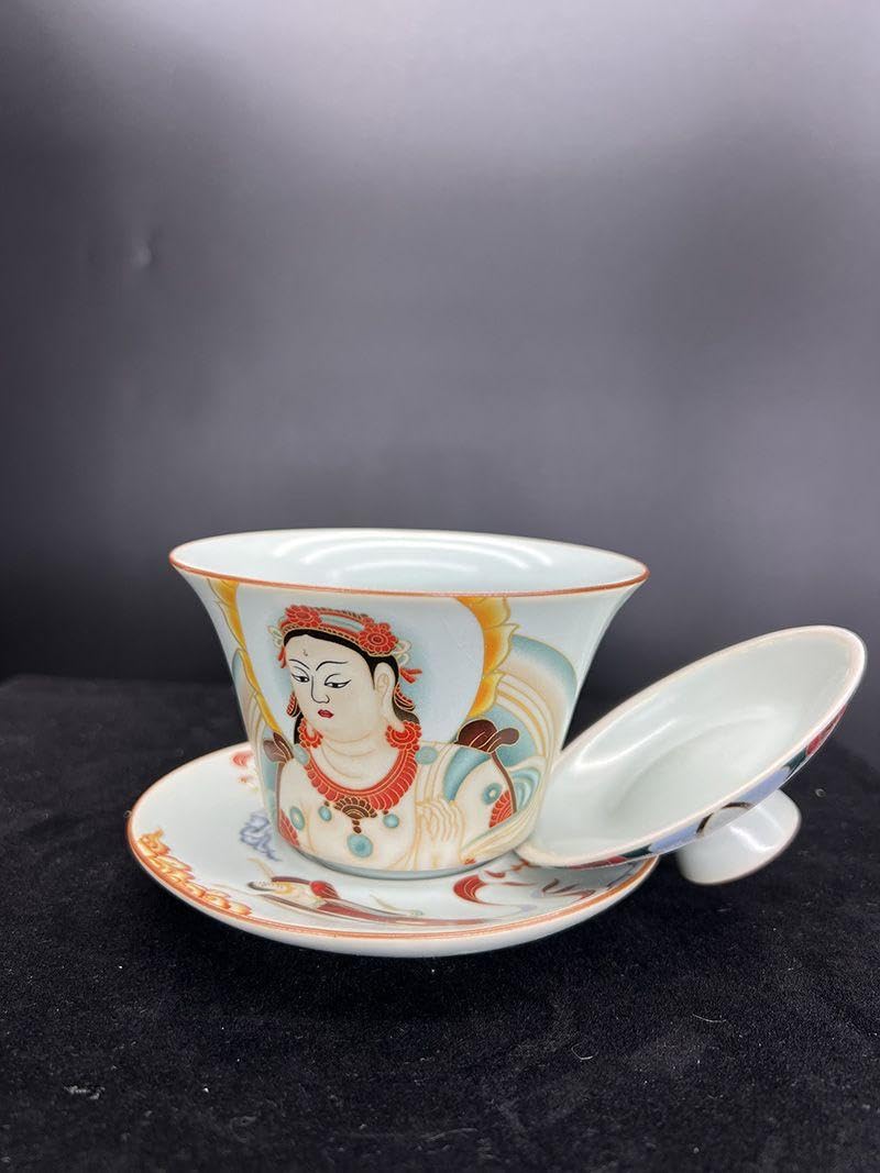 Amazon.co.jp: 中国茶器 景徳鎮陶磁器 敦煌三才蓋碗 茶碗 湯飲み 煎茶