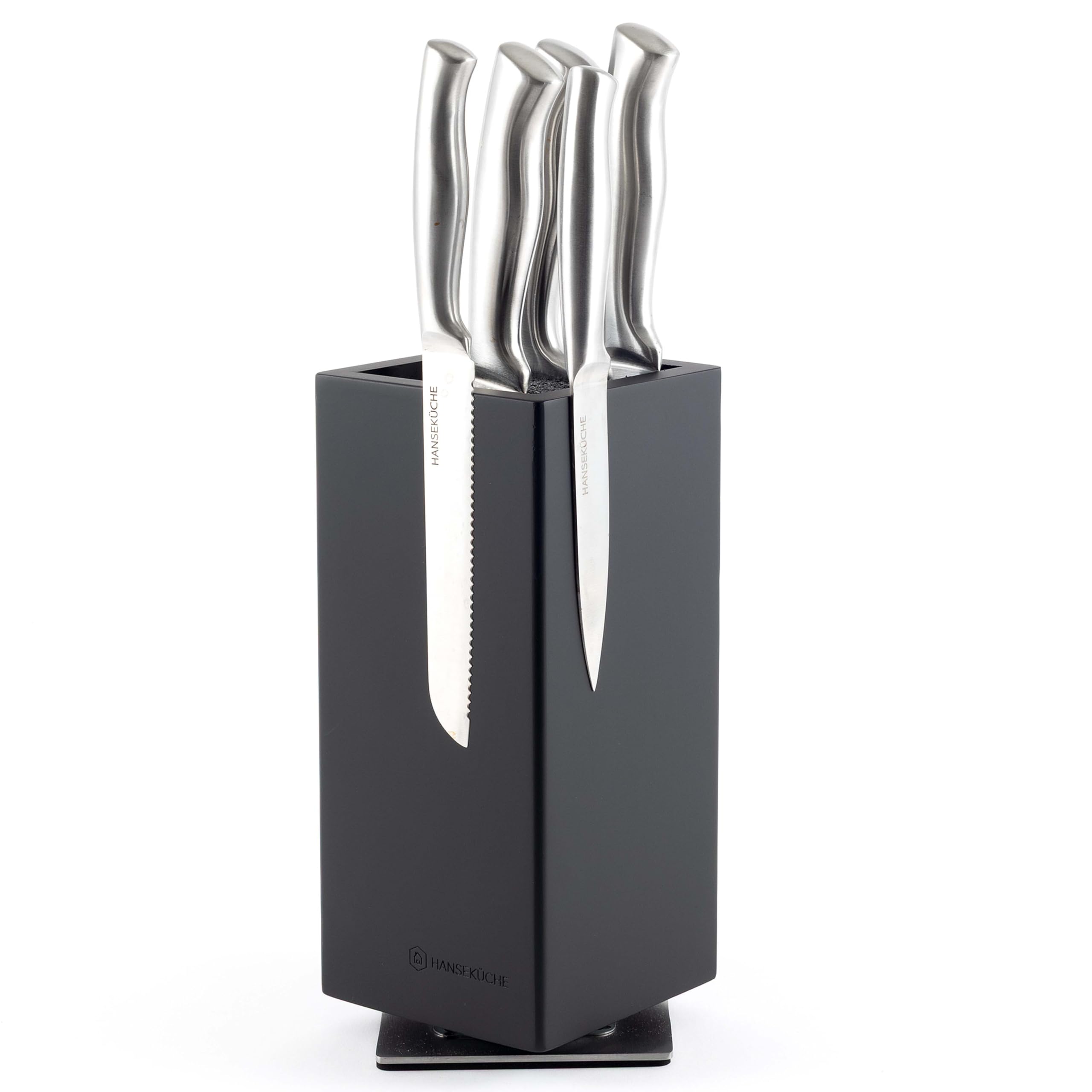 Bloque para cuchillos de madera de caucho negro pequeño Hanseküche