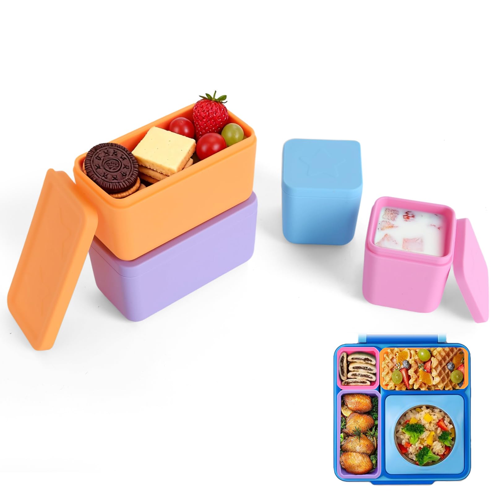 4 Pack Silicone Lunch Containers Compatible with OmieBox, Leak-Proof Bento box Accessories, Salad Dressing/Dip/Snack Containers with Lids, Fit for Most Lunch Boxes-picture-31