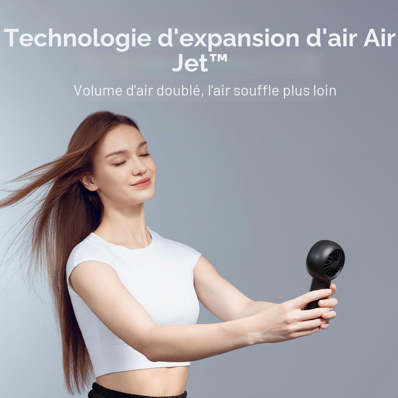 JISULIFE Ventilateur turbo portatif [18 heures de refroidissement maximum], 6000mAh USB rechargeable, petit ventilateur de poche avec 5 vitesses pour voyage/extérieur/maison/bureau - Noir