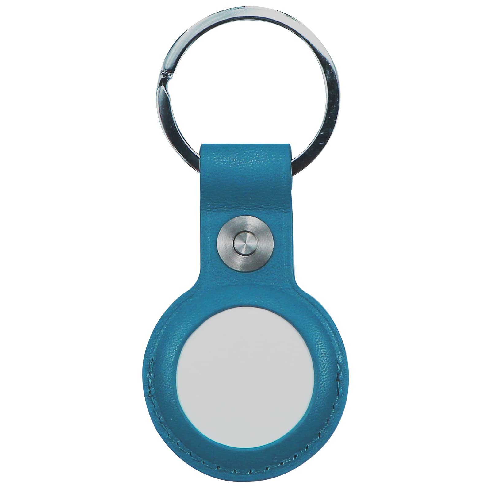 Case for AirTag Genuine Leather Protective Cover with Keychain Ring, Anti-Scratch -Blue1, Small - Image 2
