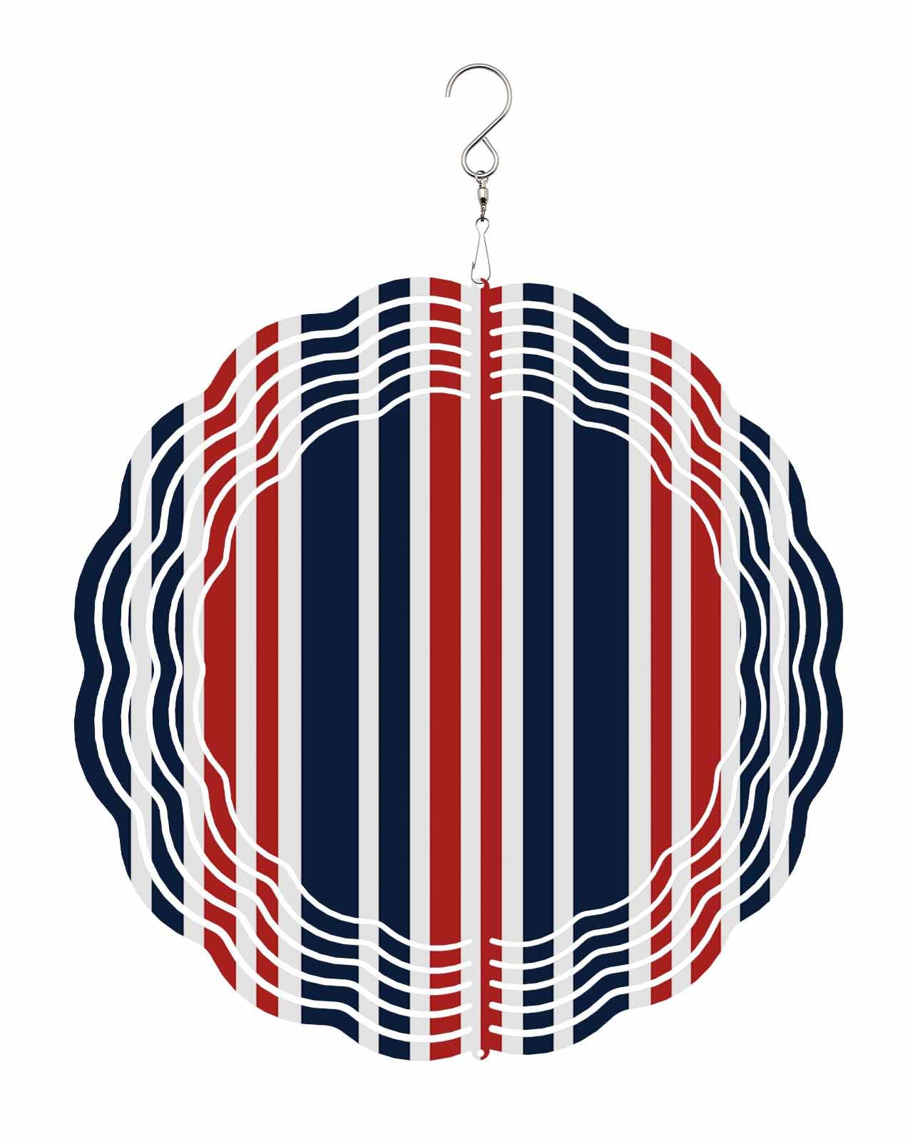 Retro Wind Spinners, Dark Blue Red Stripes Hanging Wind Spinners for Yard and Garden 3D Stainless Steel Metal Sculptures Crafts Ornaments 10 Inch