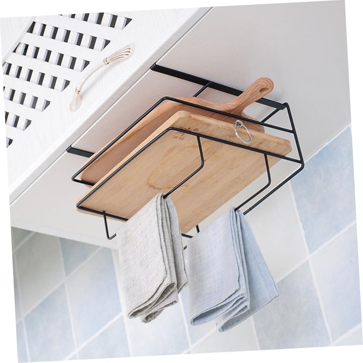Cabilock Over The Door Cabinet Organizer Set Towel Bar Cutting Board Rack Easy Install No Drilling Kitchen Storage Solution