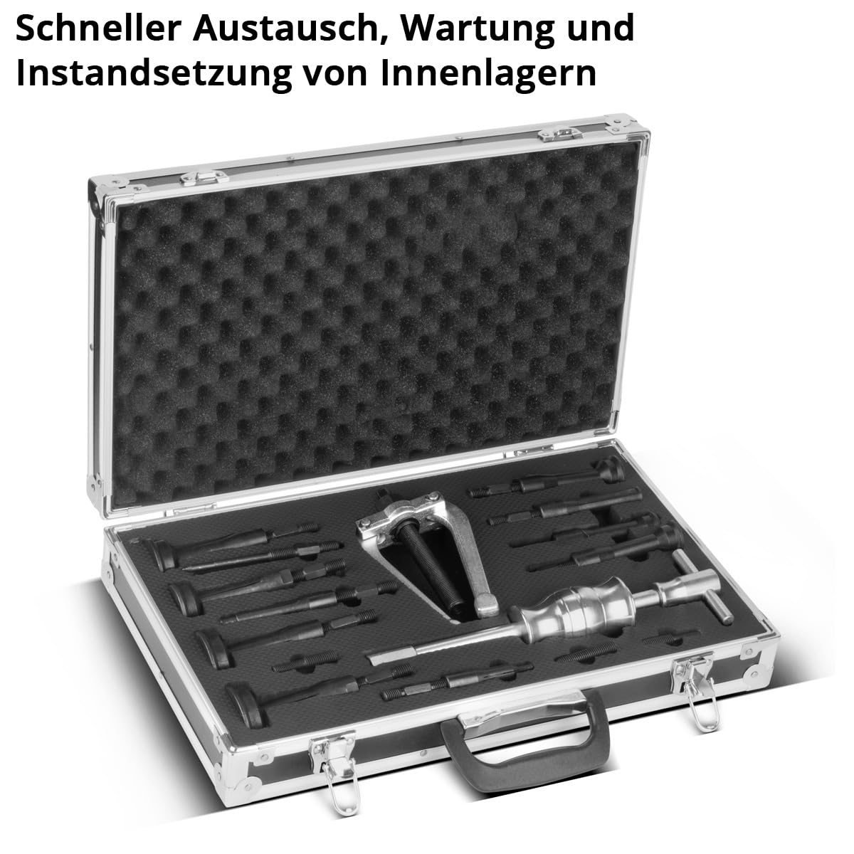 STAHLWERK Juego de extractores de rodamientos internos con martillo deslizante, 3 adaptadores y 10 extractores de rodamientos, 16 herramientas especiales para retirar rodamientos interiores