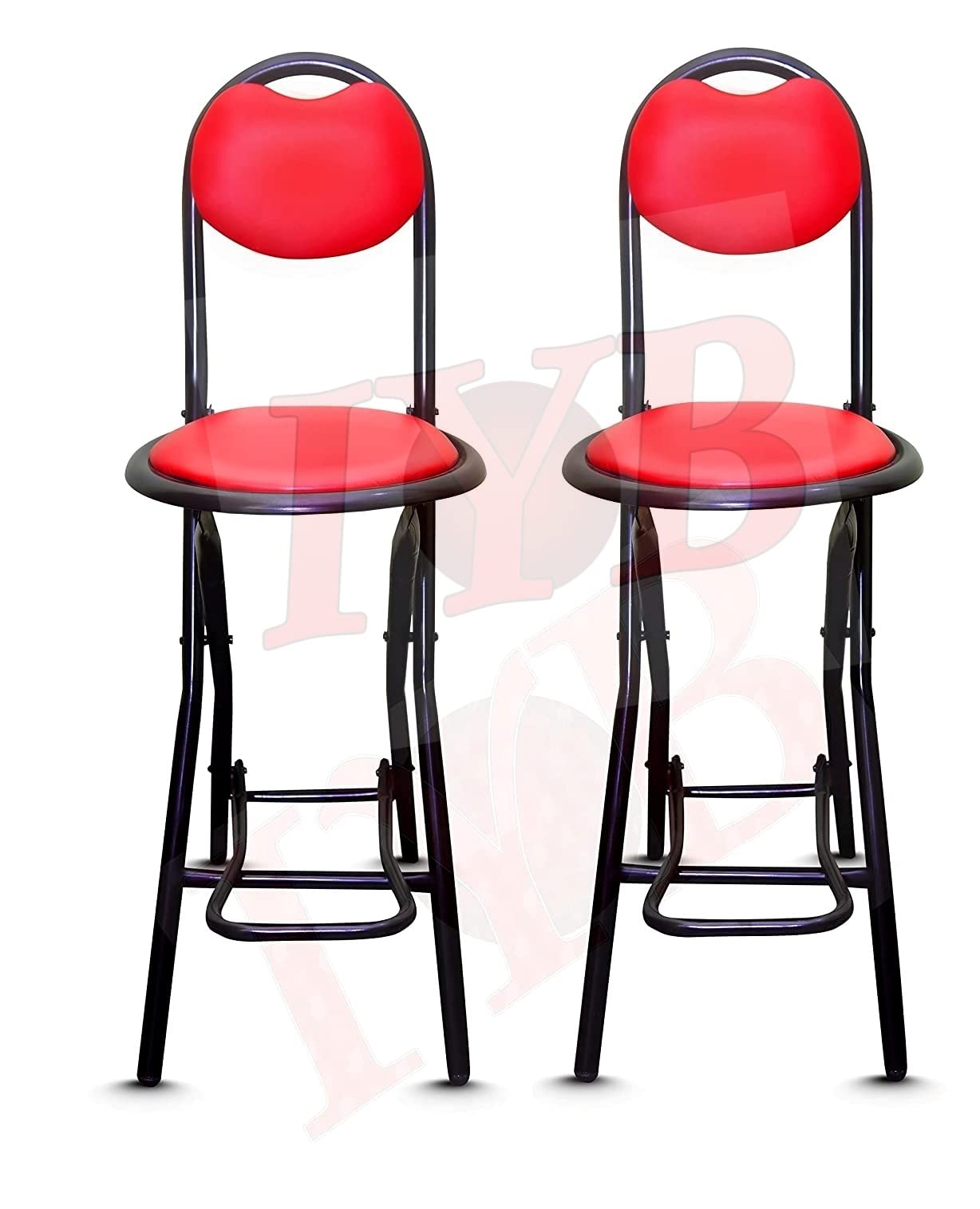 IYB-(24 inch Seating Height Strong Heavy Duty Folding Padded Stool Chair with Foot Rest & Higher Height (RED) Set of -2