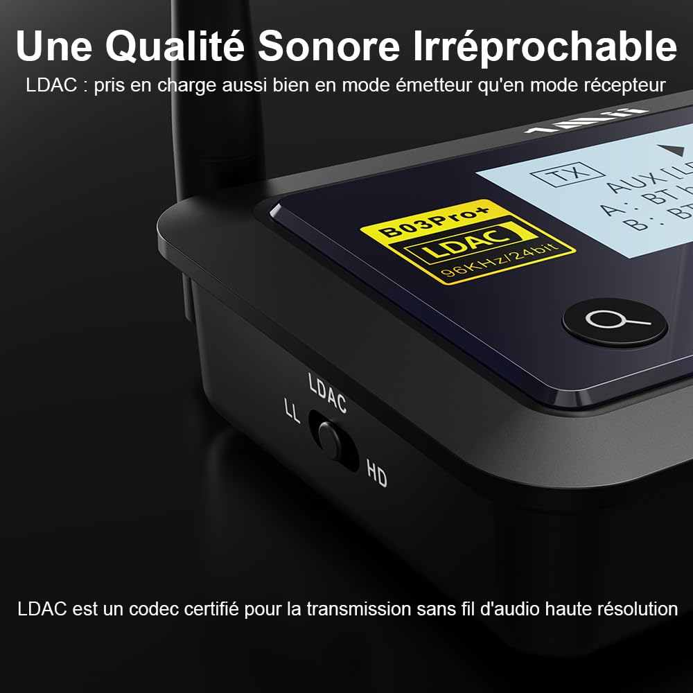 1Mii B03Pro+ Transmetteur Recepteur Bluetooth 5.3 Certifié LDAC