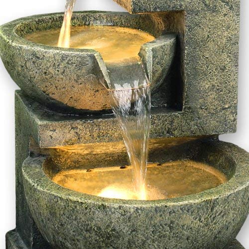 Kyoto Three Bowl Cascade Garden Patio Water Feature with White LED Lights - Image 4