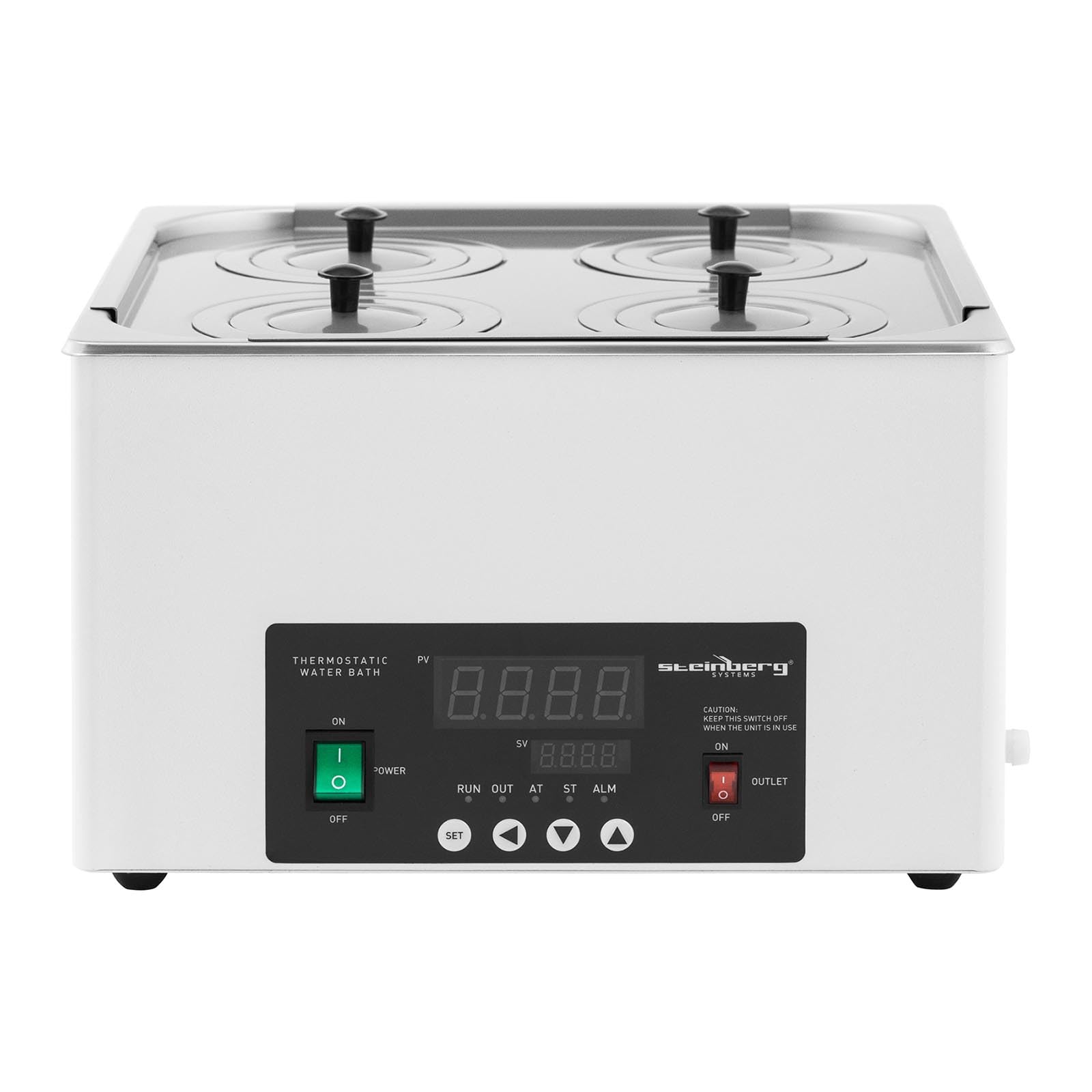 Steinberg Systems SBS-TWB-2004 - Baño de agua termostático digital, 14,6 L, 5-100 °C, 325 x 300 x 150 mm, pantalla LED, sensor NTC y función de temporizador, baño de agua caliente para laboratorio