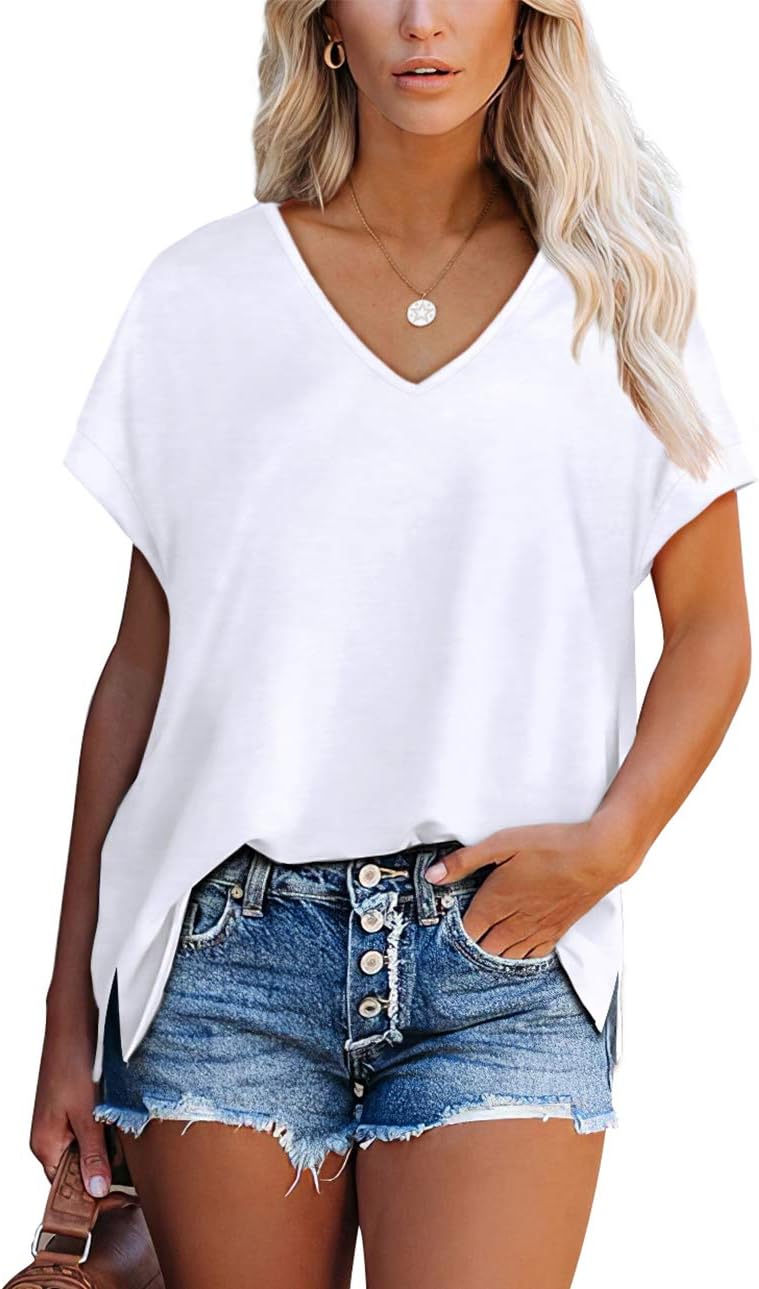 Aokosor T Shirts for Women V Neck Summer Tops Ladies Extended Shoulder Tshirt Aokosor T Shirts for Women V Neck Summer Tops Ladies Extended Shoulder Tshirt