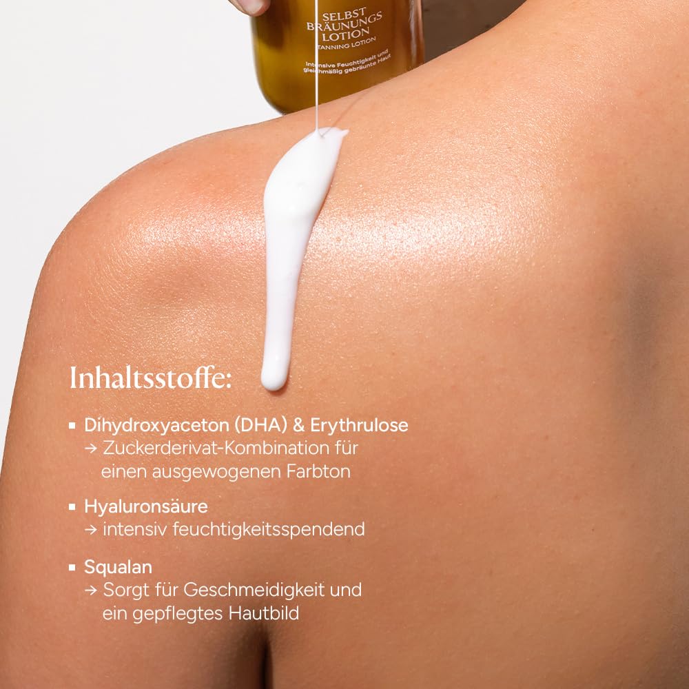 JUNGLÜCK Selbstbräunungslotion | Selbstbräunende Hautpflege für natürliche und gleichmäßige Bräune - Selbstbräuner Body Lotion spendet intensive Feuchtigkeit mit Hyaluron & Squalan