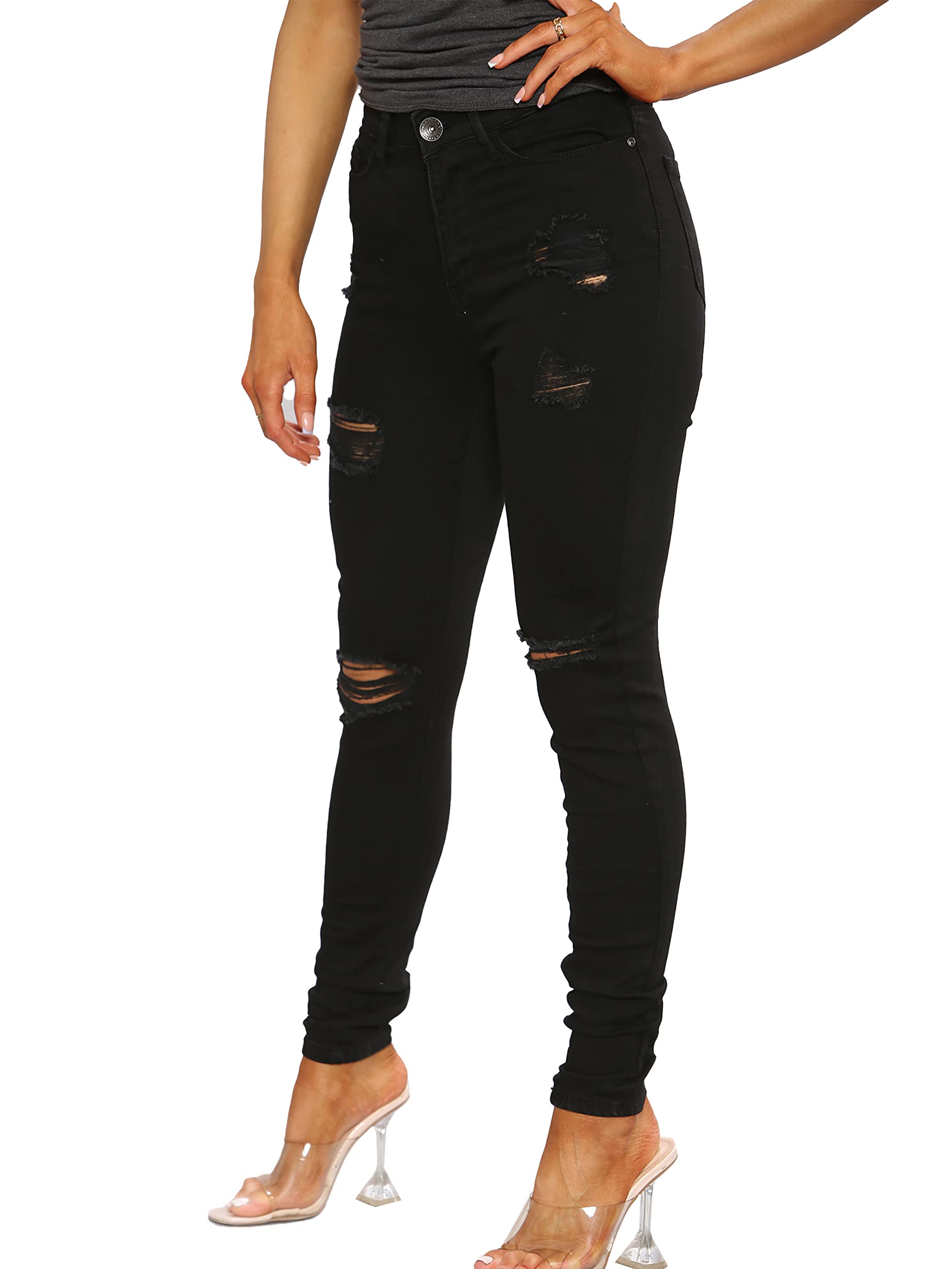 989Zé Enzo Women's Black Ripped Skinny Jeans Distressed Stretch Denim Pants With Pockets Ezl417 20