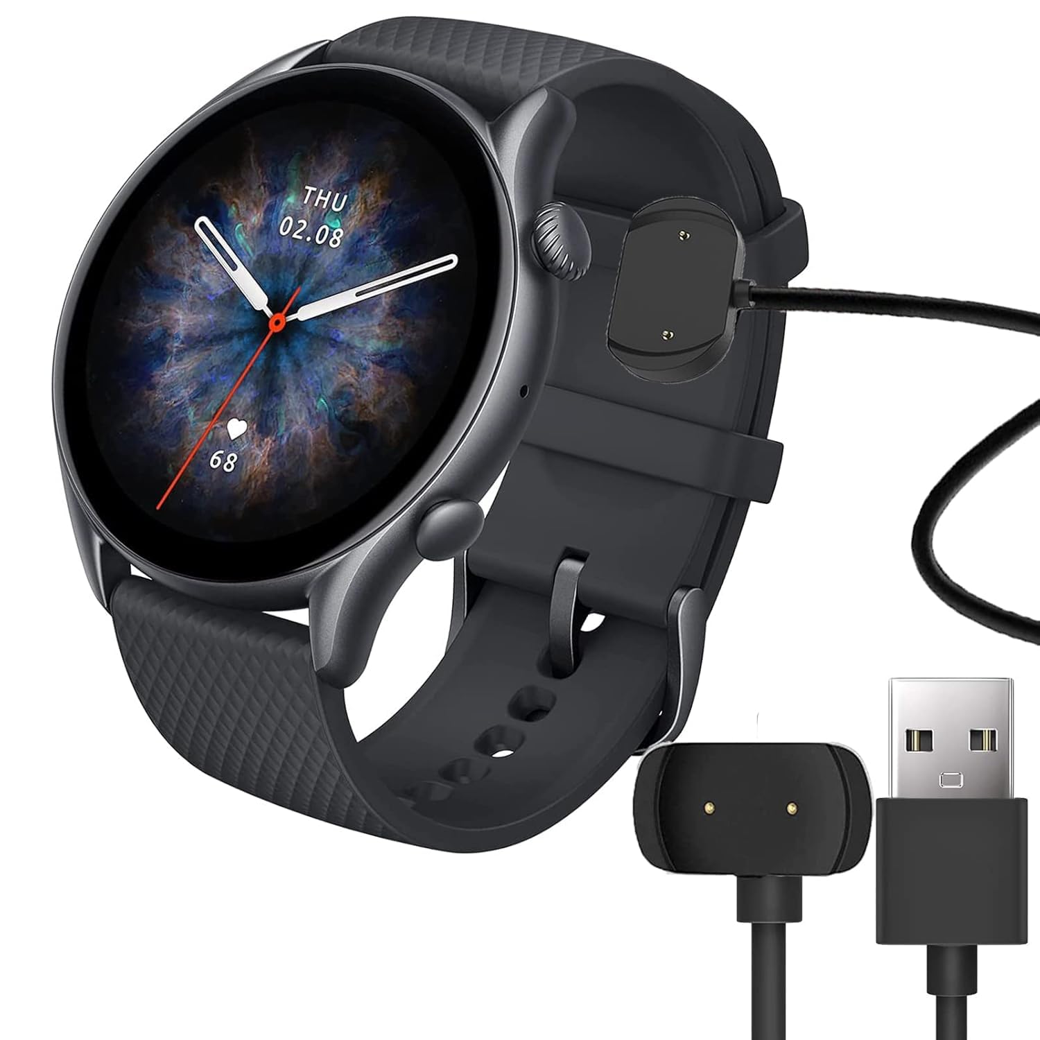 Cargador magnético Compatible con Amazfit T-Rex 2 SmartWatch, Reloj magnético para Cargador USB de 3,3 pies, Compatible con Amazfit GTR 3 Pro/GTR 3 / GTS 3 Smartwatch (Negro)