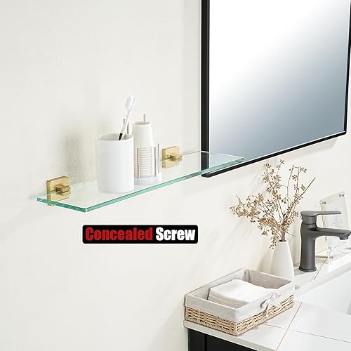 Miniatura 5 de JQK TGS201L20-BG - Estante de vidrio templado flotante para ducha, 20 x 5 pulgadas, acero inoxidable 304 cepillado dorado