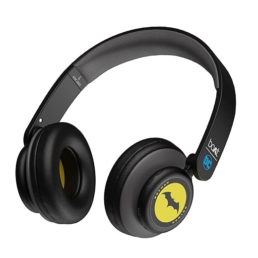 boAt Rockerz 450 Batman Edition Bluetooth On Ear Headphones with Mic, Upto 15 Hours Playback, 40MM Drivers, Padded Ear Cushions, Integrated Controls and Dual Modes(Knight Black)