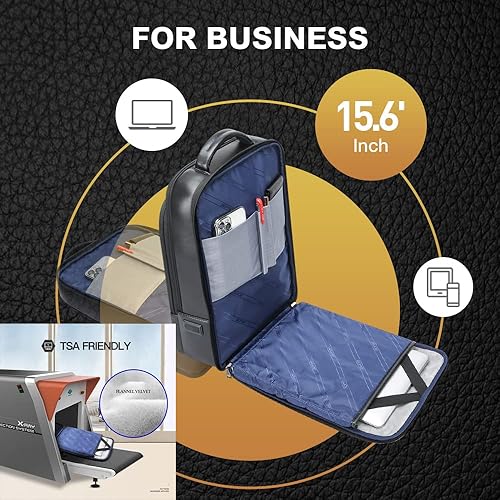 Miniatura 4 de BOPai Mochila de cuero genuino para hombre, mochila multifunción de 15,6 pulgadas, color negro, Negro2, Grande, Negocios