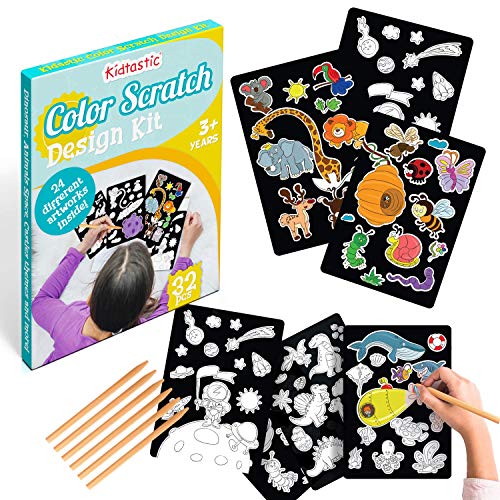 Kidtastic Scratch Art 24 Original Full Color Illustrations - 30 Piece Rainbow Scratch