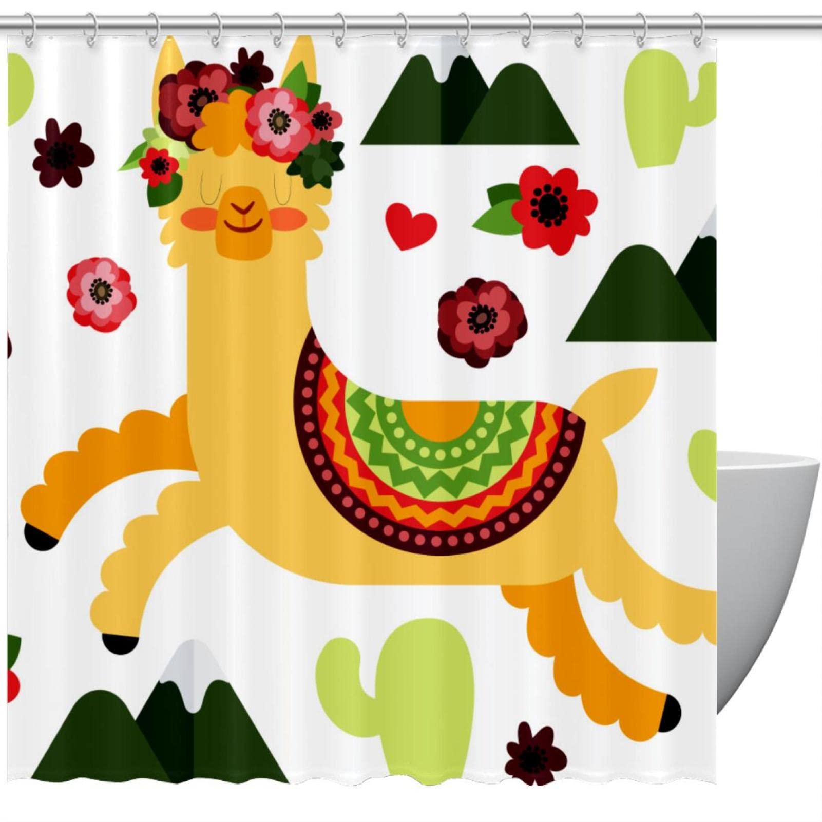 Rideau de douche alpaga blanc 66x72 cm imperméable avec ses 12 crochets inclus pour salle de bain