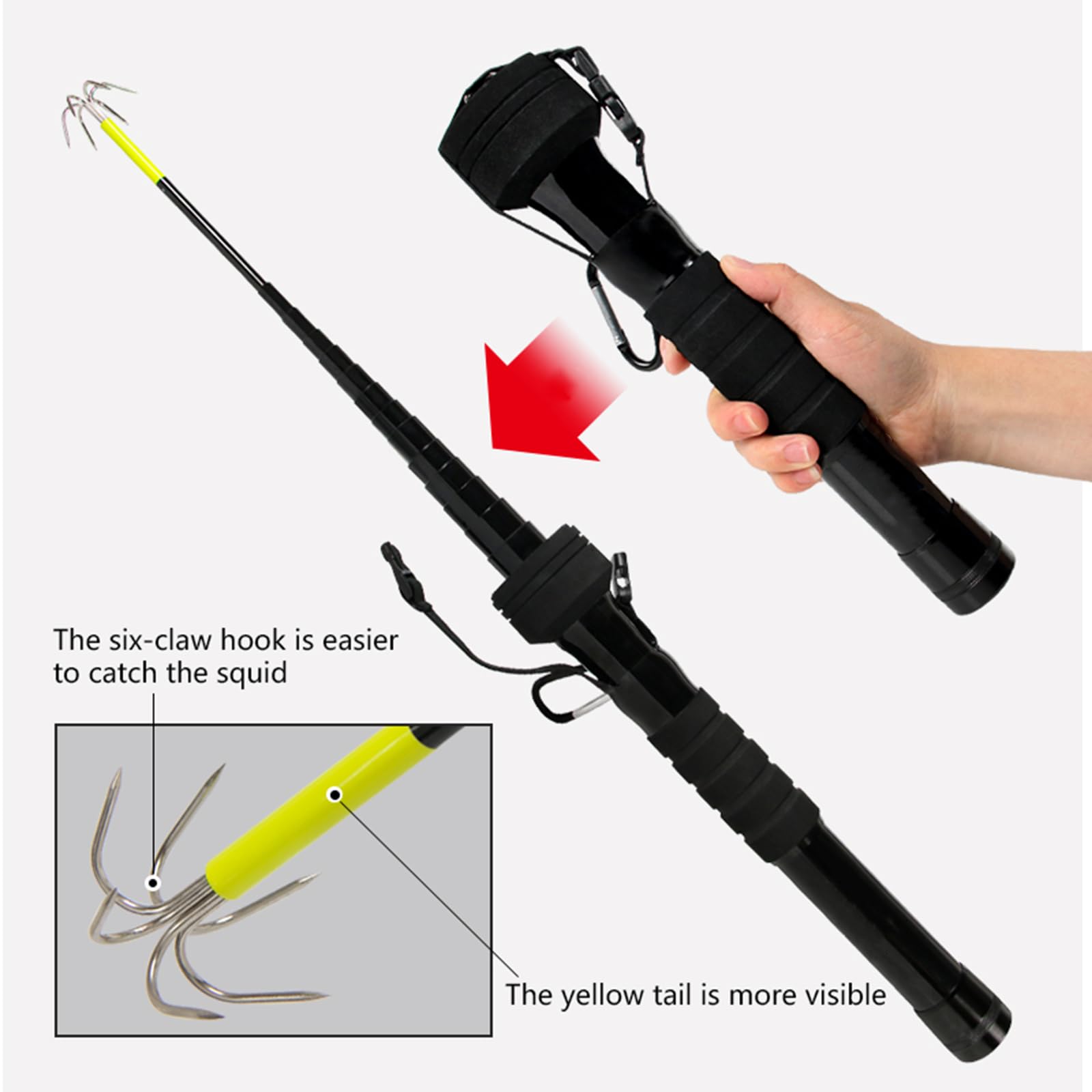 Milageto Raffio per Pesci Amo Calamari Jig Calamari Pesce Raffio con Gancio Utensili in Carbonio Impugnatura ergonomica Raffio per la Pesca di Calamari