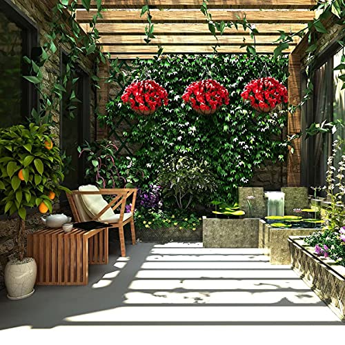 Inxugao Artificial Flowers Hanging Basket For Outdoor Indoor , Fake Hanging Plant Silk Azalea In Basket Faux Flower Arrangement For Garden Yard Pouch Patio Indoor Home Decoration (Red) #TOP4