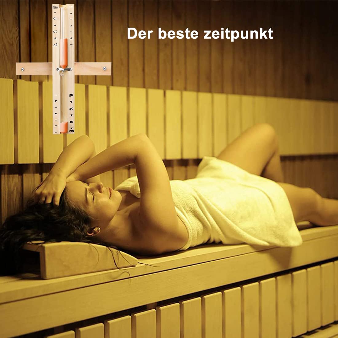 Sanduhr Sauna, Sanduhr 30 Minuten, Orange 30 Minuten Hölzerner Sand, Drehung der Dhamuhr, Reldo De Arena, ist mit Zeitgläsern im Zeitkanal Sandale und Baloo Betäubt