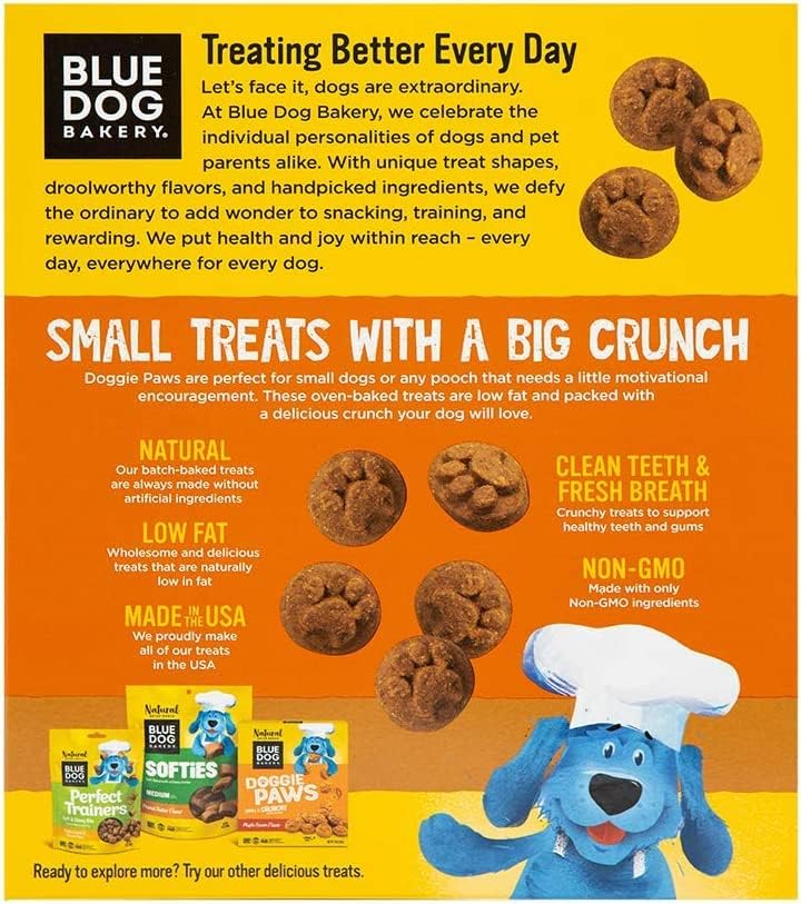 (Best By 02/14/2027) Blue Dog Bakery Natural Dog Treats, Doggie Paws, Peanut Butter, 16.2oz (6 Count) Peanut Butter 1.01 Pound (Pack of 6)