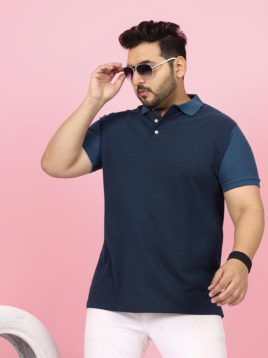 Bigbanana Wielokolorowa męska koszulka polo z półdługim rękawem Plus Size