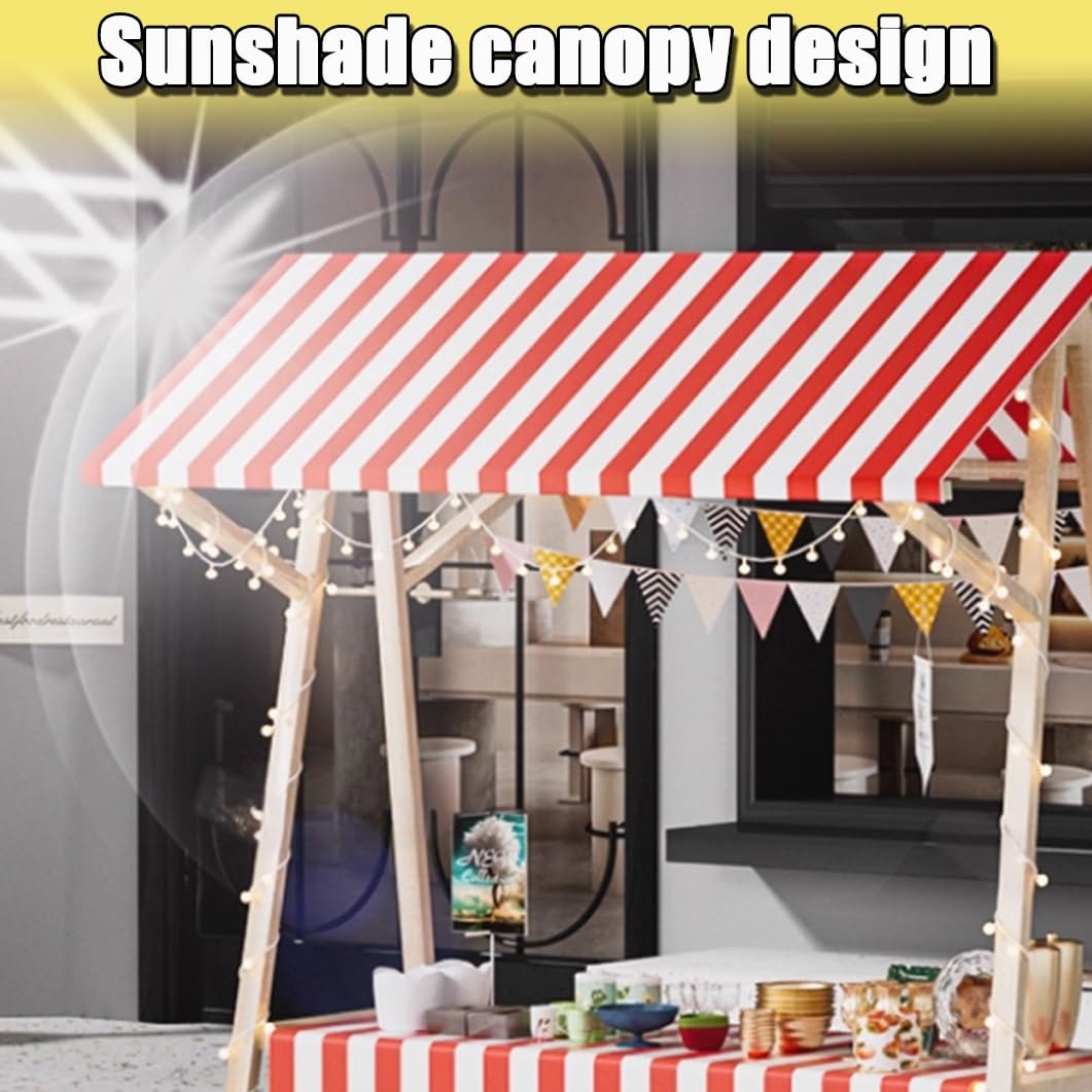 YVYKFZD Stand Marché Chariot en bois, Étal de Marché pliable et portable avec auvent, Chariot de Vente commercial à 2 niveaux, Stand de Marchés for la vente de rue(Pink 2,140cm/51.1")