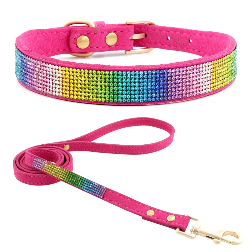 haoyueer Cute Dazzling Sparkling Elegant Fancy Soft Suede Leather Bling Rhinestone Crystal Jeweled Pet Cat Dog Puppy Collar Dog Leash Combo Set (XS, Pink-1) — view 27