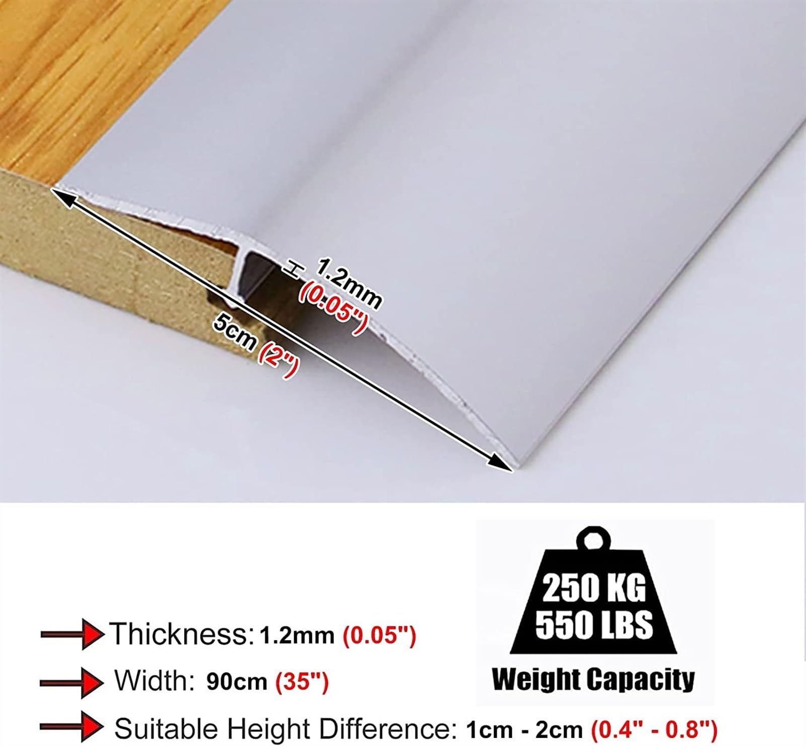 Profilo di Transizione, Striscia di Soglia, Tappeto da legno a piastrelle for bordi in laminato con autoadesivo(Silver)