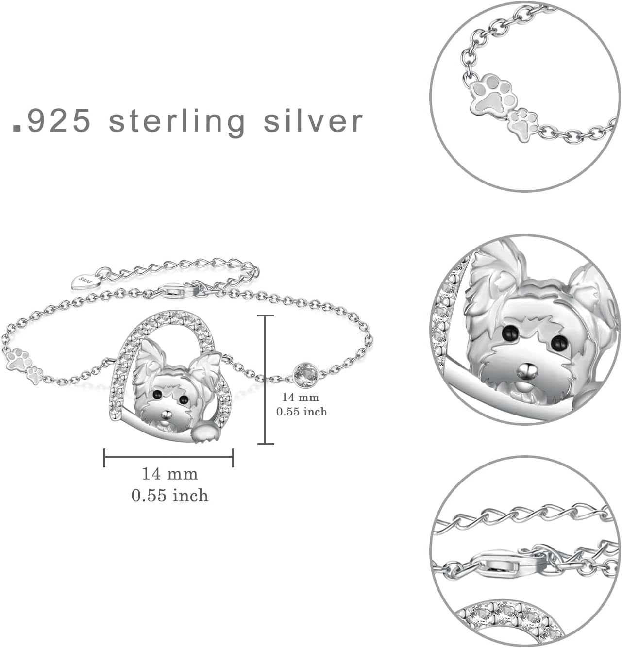 Yorkie Gifts Sterling Silver Yokie Bracelet Yorkie Dog Jewelry for Women Men - Image 4
