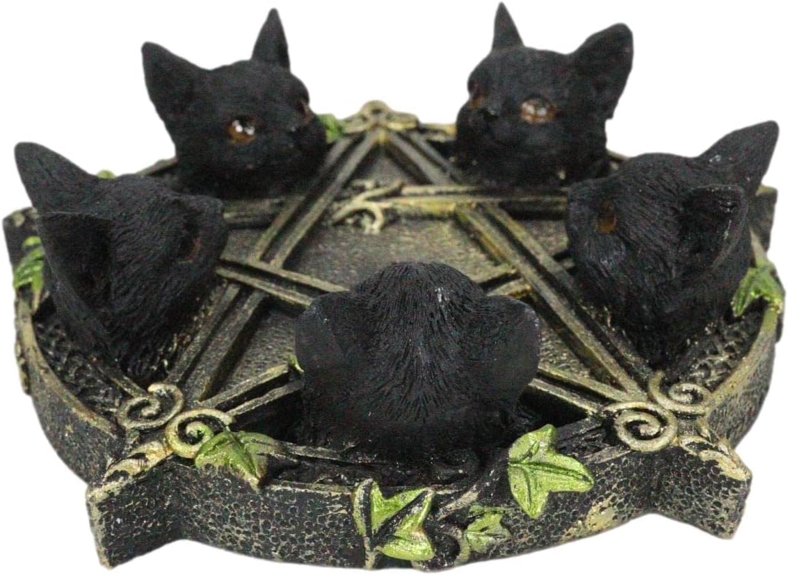 Ebros Gift Gothic Wiccan Pentagram Ivy Vines Penta 5 Black Cats Witching Hour Incense Stick Burner and Holder Figurine with Celtic Knotwork Details As Home Fragrance Accessory Wicca Accent