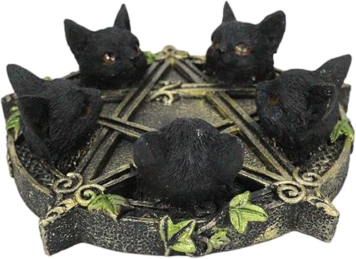 Ebros Gift Quemador de incienso y soporte de hendidra gótica de 5 gatos negros con forma de pentagrama y figura de soporte con detalles de nudos