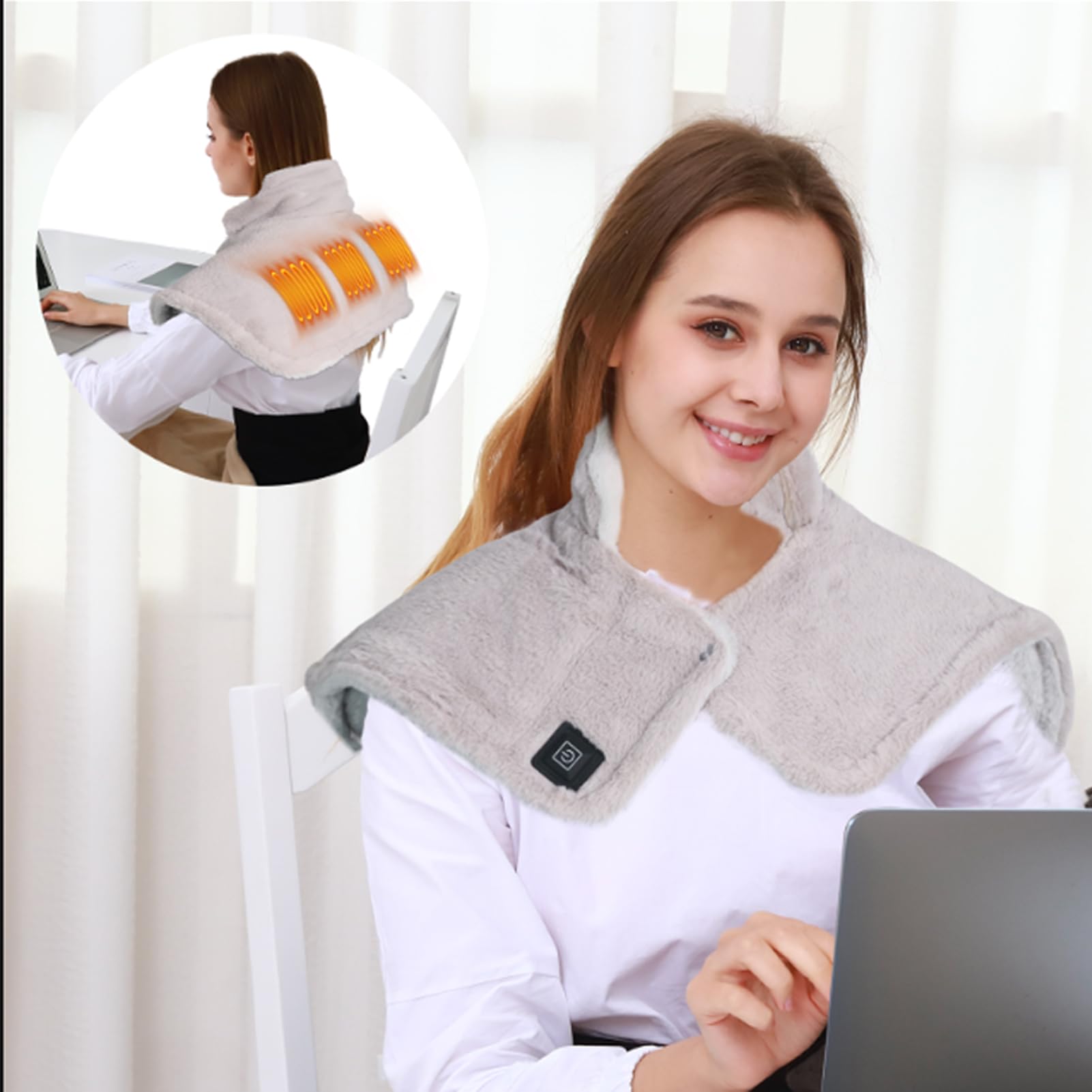 Manta Electrica Cuello Y Cervicales Con Dolor Y Molestias Con 10h Apagado Automático 3 Niveles De Temperatura De Franela Lavable a Máquina Para Cuello Calentador Regalo Navidad