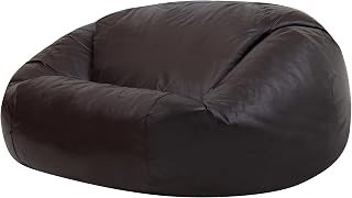 Bean Bag Bazaar Two Seater Faux Leather Bean Bag Sofa, Brown, 150cm x 115cm, Giant Living Room Bean Bags for Adults