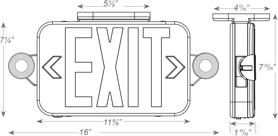 All LED Decorative Red Exit Sign & Emergency Light Combo with Battery Backup - - 